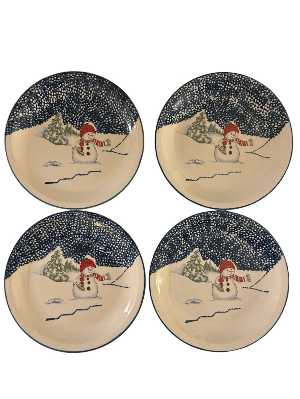 Thomson pottery Vintage Snowmen 7.5in. Salad Plates set of 4